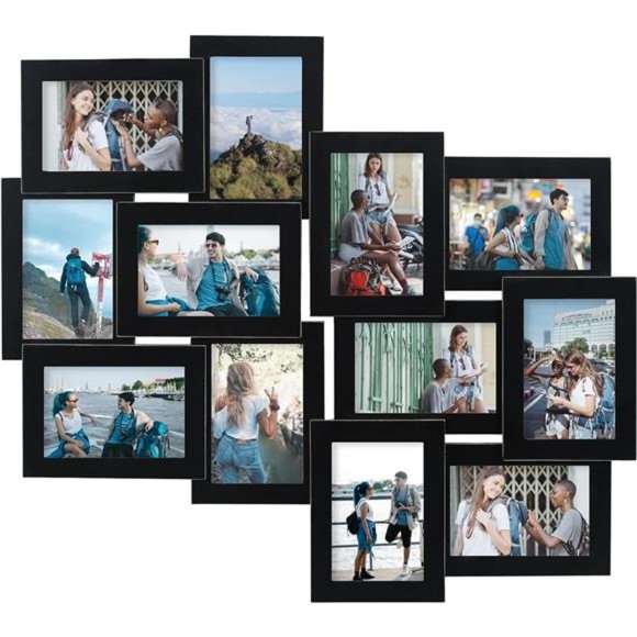 12 Openings 4 by 6 Collage Picture Frame, Decorative Handcrafted Rustic Wood - Picture 1 of 6